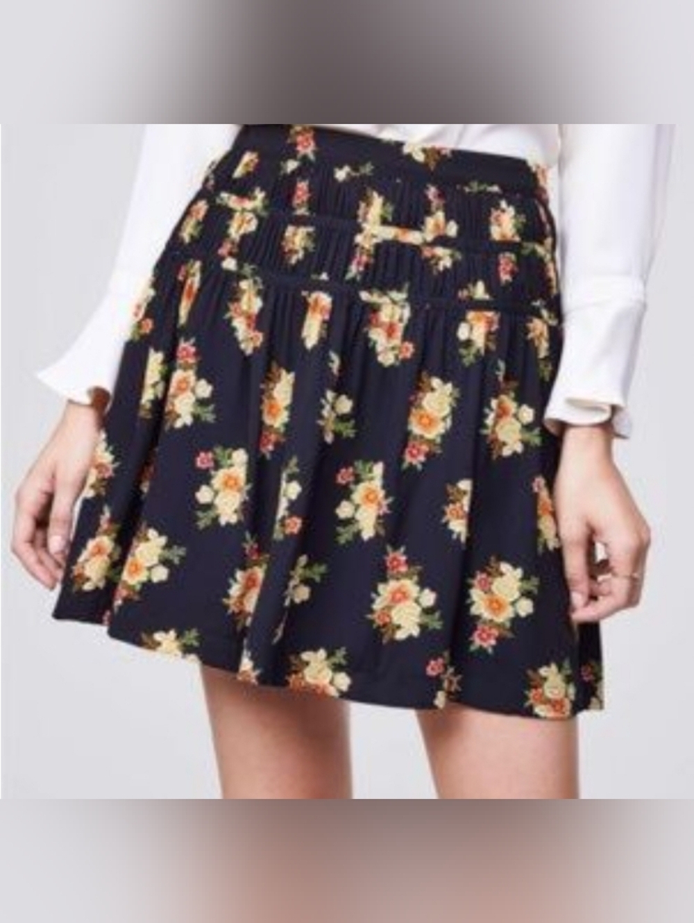 LOFT Womens Black Yellow Red Floral Skirt Side Petite Sz 00p